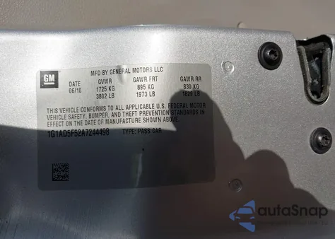 2010 Chevrolet Cobalt Lt from USA, damaged, VIN 1G1AD5F52A7244498